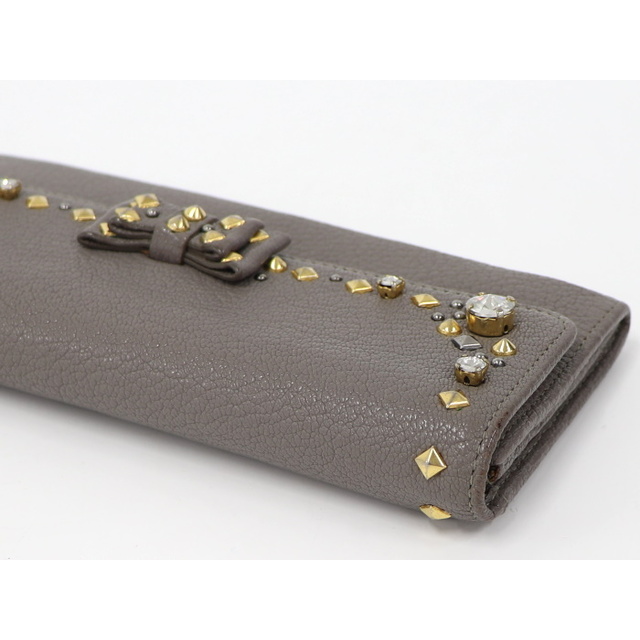 MIU MIU - MIU MIU 二つ折り長財布 リボン グレー レザー MIU MIU - MIU MIU 二つ折り長財布 リボン グレー レザー