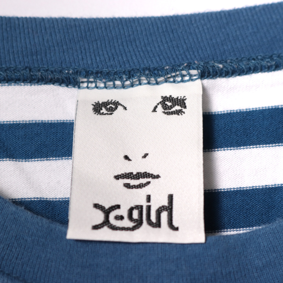 エックスガール 半袖ワンピース ミニワンピ ボーダー ラウンドネック 胸ポケット レディース 1サイズ ブルー X-girl 2