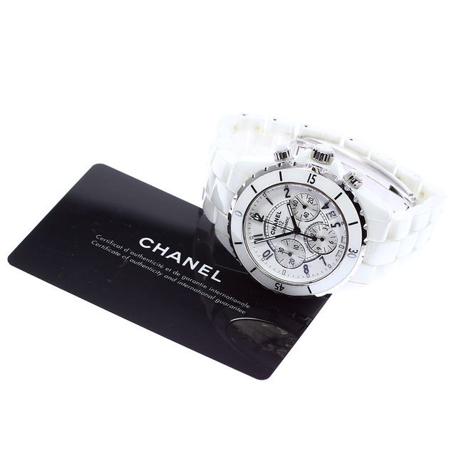 ☆訳あり★保証書付き【CHANEL】シャネル J12 ホワイトセラミック 9Pダイヤ クロノグラフ H2009 自動巻き メンズ_701975【ev10】