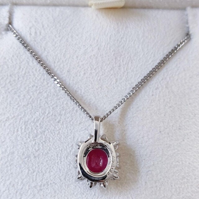 ダイヤモンド×ルビー ネックレス K18WG Pt850 0.90ct 5.2g 【爆売り