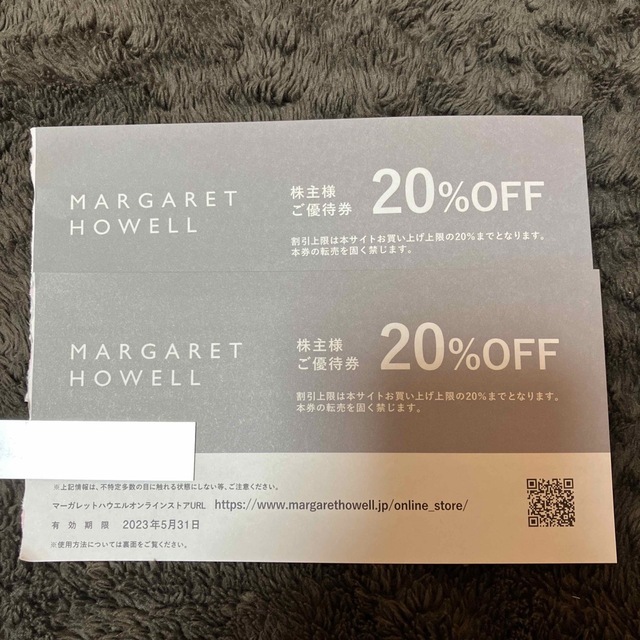 MARGARET HOWELL(マーガレットハウエル)のTSI株主優マーガレットハウエル　20%割引券2枚 チケットの優待券/割引券(ショッピング)の商品写真