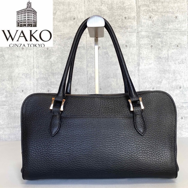 即日発送 【美品】WAKO 銀座和光 現行品 シボ革 黒 ゴールド金具