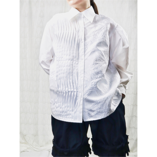 なみなみデザインシャツ4007白meikeiin ハンドメイド - シャツ