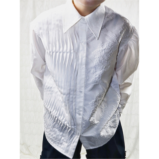 なみなみデザインシャツ4007白meikeiin ハンドメイド(シャツ/ブラウス(長袖/七分))