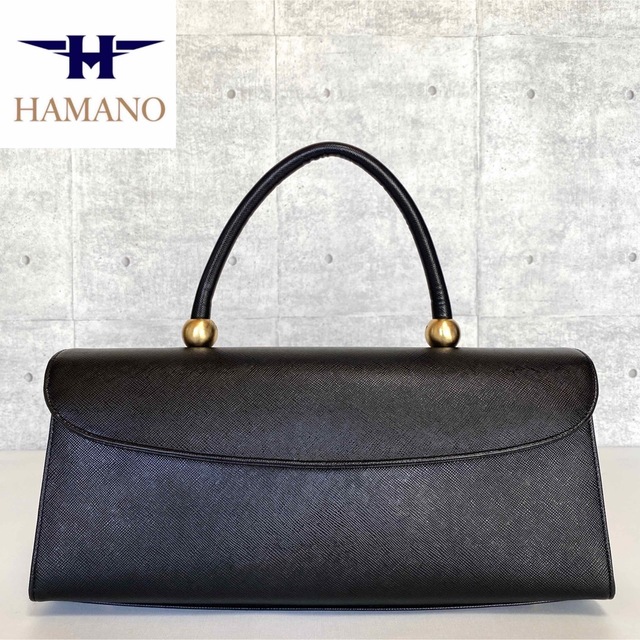 濱野皮革工藝/HAMANO - 【美品】HAMANO 皇室御用達 ロイヤルモデル 黒 ゴールド金具 ハンドバッグ