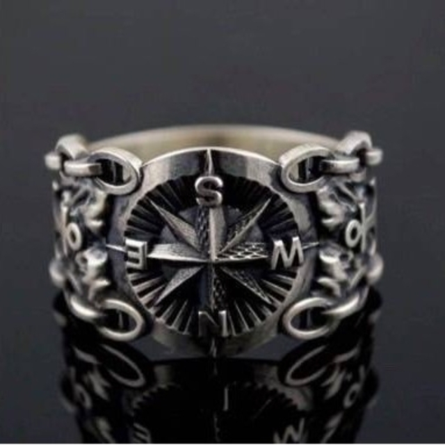 【SALE】リング メンズ シルバー コンパス 時計 銀色 指輪 21号 メンズのアクセサリー(リング(指輪))の商品写真