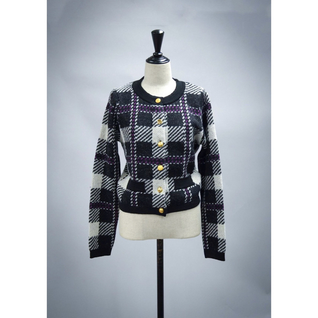 sheller modefullチェックカーディガン ブラック シェリエ