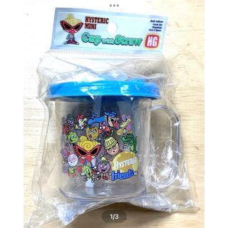 ヒステリックミニ(HYSTERIC MINI)のヒスミニ☆正規品☆新品☆ストローマグ☆水色☆蓋☆コップ☆プラカップ☆キャラ勢揃い(マグカップ)