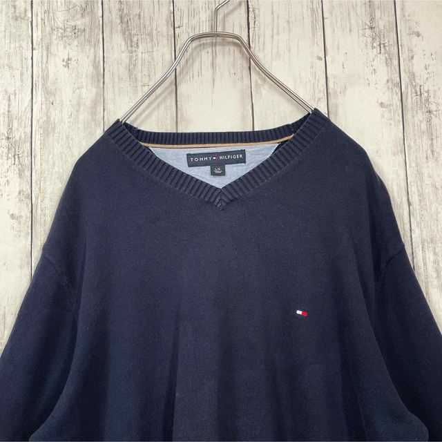 TOMMY HILFIGER(トミーヒルフィガー)のトミーヒルフィガー TOMMY HILFIGER コットン vネック ニット古着 メンズのトップス(ニット/セーター)の商品写真