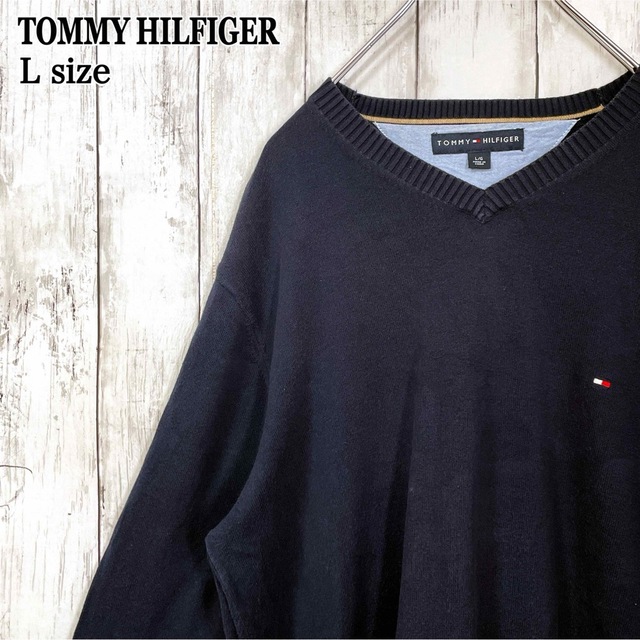 TOMMY HILFIGER(トミーヒルフィガー)のトミーヒルフィガー TOMMY HILFIGER コットン vネック ニット古着 メンズのトップス(ニット/セーター)の商品写真
