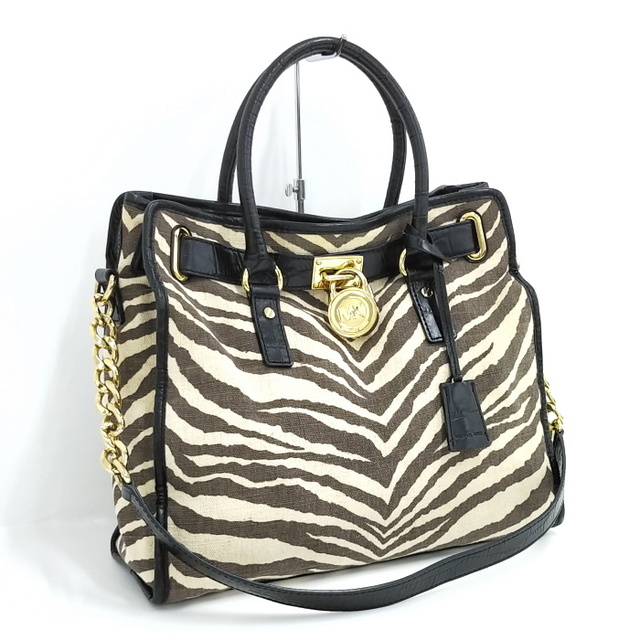 美品】MICHAEL KORS 2WAY A4収納可 ゼブラ柄 金具-