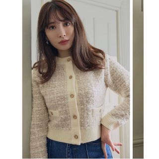 ハーリップトゥ(Her lip to)のMercer Tweed Cardigan ベージュ(カーディガン)