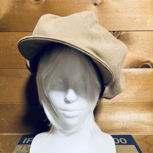 ハンドメイド　ビッグキャスケット　キャメル　コットン　微起毛　サイズオーダー メンズの帽子(キャスケット)の商品写真