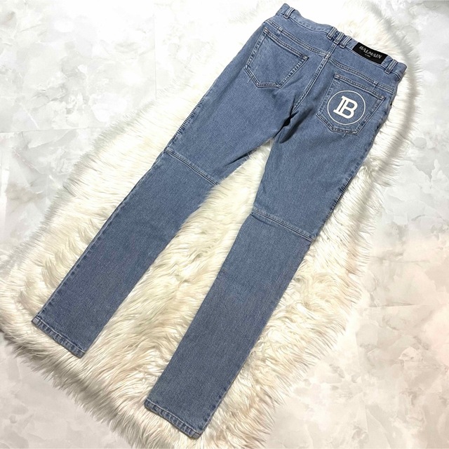 BALMAIN - 本物 極美品 新ロゴ バルマンオム 蛇腹 バイカー デニム