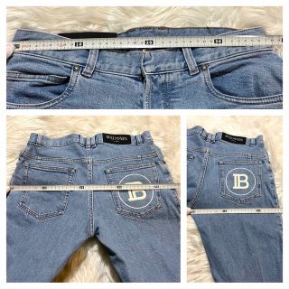 BALMAIN - 本物 極美品 新ロゴ バルマンオム 蛇腹 バイカー デニム