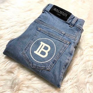 本物 極美品 新ロゴ バルマンオム 蛇腹 バイカー デニムパンツ