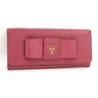 プラダ(PRADA)のPRADA 長財布 リボンモチーフ レザー ピンク(財布)