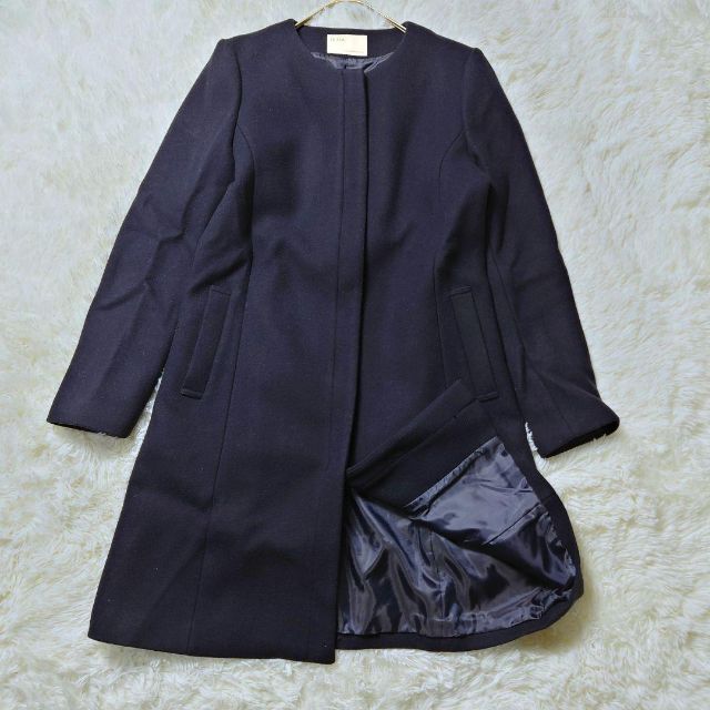 イエナ　IENA　\u0026NAVY　ノーカラーウールジャケット　38