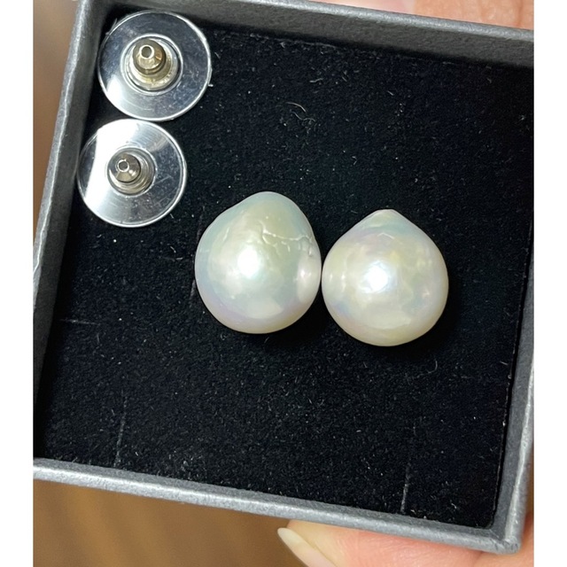 大粒バロックパールピアス14.5mmシルバー925 - ピアス