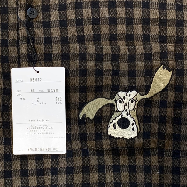 新品 ウエサコミエコ 長袖ポロシャツ 48サイズ 黒×ブラウン 犬刺繍 チェック レディースのトップス(ポロシャツ)の商品写真