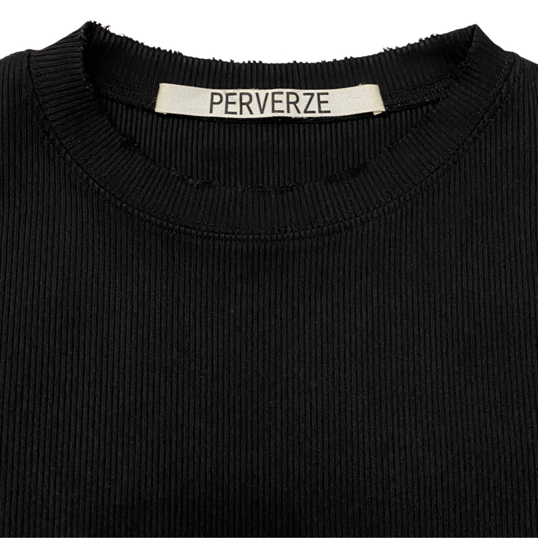 PERVERZE パーバーズ ダメージ加工 リブ カットソー 長袖 Tシャツ F