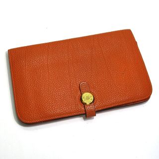 エルメス(Hermes)のHERMES ドゴンGM 二つ折り長財布 トゴ オレンジ ゴールド金具 □I刻印(財布)