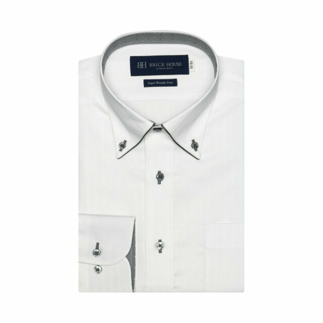 【シロ】(M)【超形態安定】 ボタンダウンカラー 長袖 形態安定 ワイシャツ