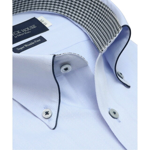 【ブルー】(M)【超形態安定】 ボタンダウンカラー 長袖 形態安定 ワイシャツ