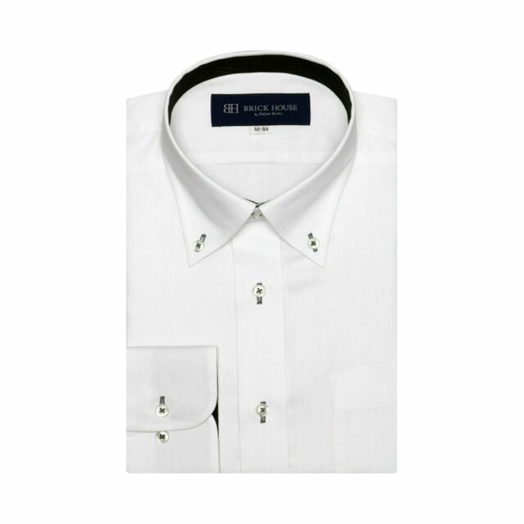 【シロ】(M)【静電気防止】 ボタンダウンカラーカラー 長袖 形態安定 ワイシャツ