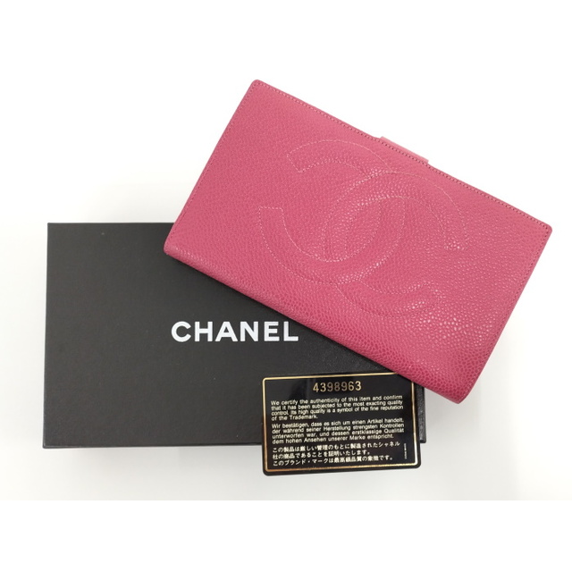 CHANEL 二つ折りがま口財布 キャビアスキン レザー ピンク - 財布