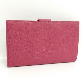 シャネル(CHANEL)のCHANEL 二つ折りがま口財布 キャビアスキン レザー ピンク(財布)