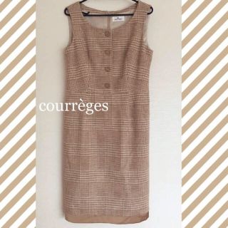 クレージュ(Courreges)のcourrèges クレージュ イトキン ベージュチェック ワンピ(ひざ丈ワンピース)