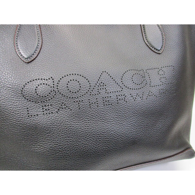 COACH パンチング ロゴ ラージ トートバッグ レザー シンプル ブラック