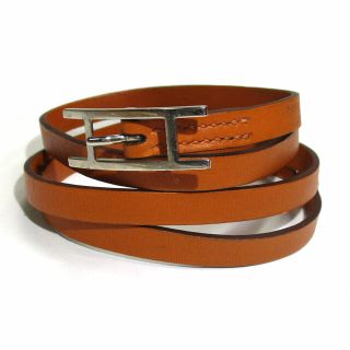 エルメス(Hermes)のHERMES アピ3 レザー ブレスレット オレンジ系 シルバー金具 □I刻印(ブレスレット/バングル)