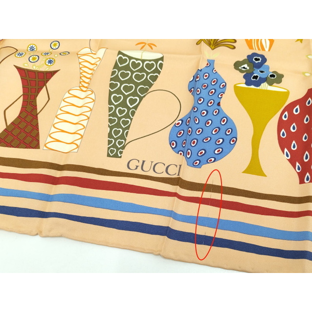 Gucci(グッチ)のGUCCI 大判 スカーフ 花瓶 フラワーベース シルク サーモンピンク レディースのファッション小物(バンダナ/スカーフ)の商品写真
