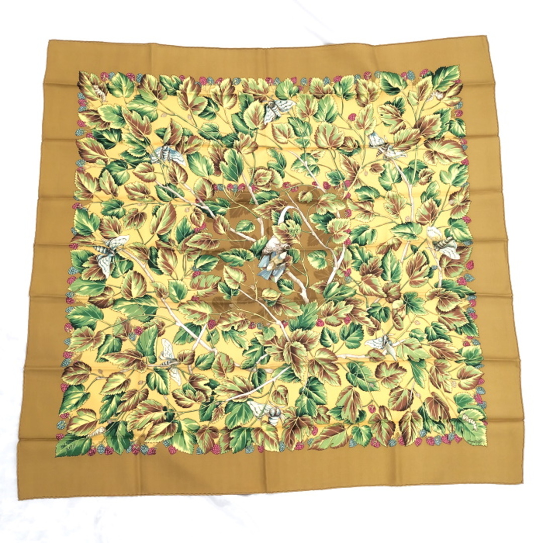 HERMES カレ90 大判スカーフ 絹の木 桑の木と蚕 シルク100