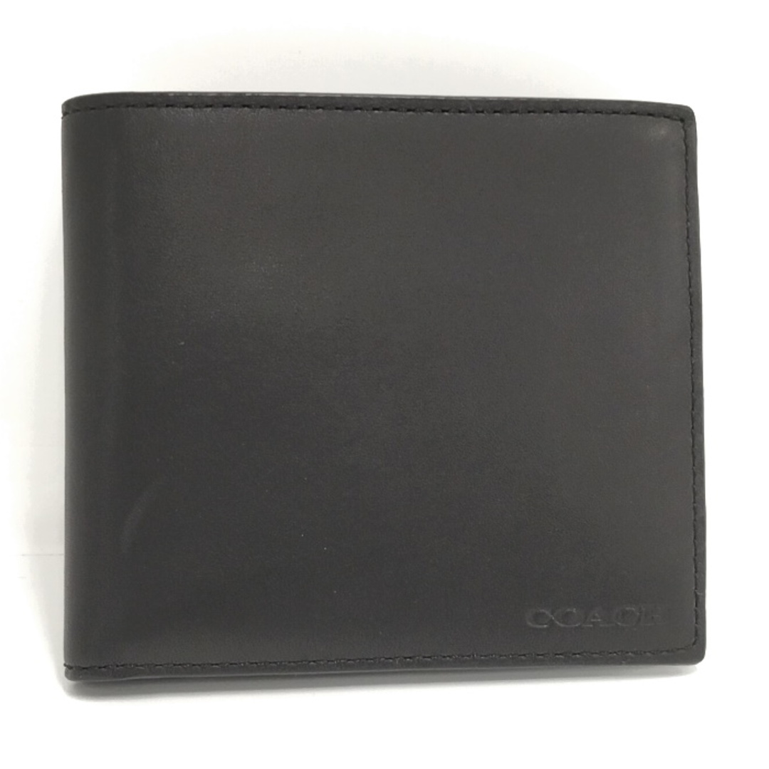 ブラック素材ラインCOACH 二つ折り財布 レザー ブラック