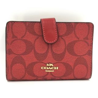 コーチ(COACH)のCOACH 二つ折り財布 シグネチャー PVC レザー レッド F23553(財布)