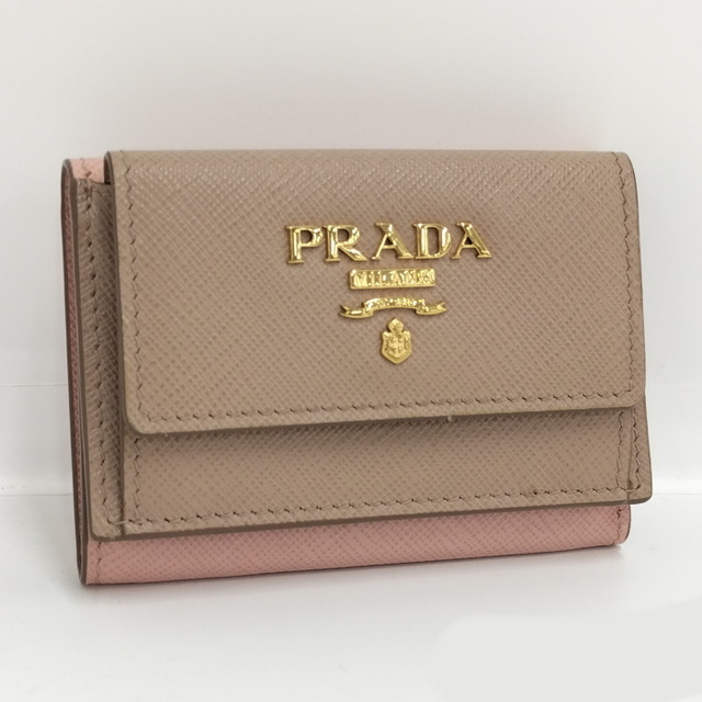 PRADA 三つ折り財布 サフィアーノ レザー ピンク ベージュ 1MH021