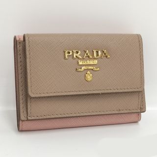 プラダ(PRADA)のPRADA 三つ折り財布 サフィアーノ レザー ピンク ベージュ 1MH021(財布)