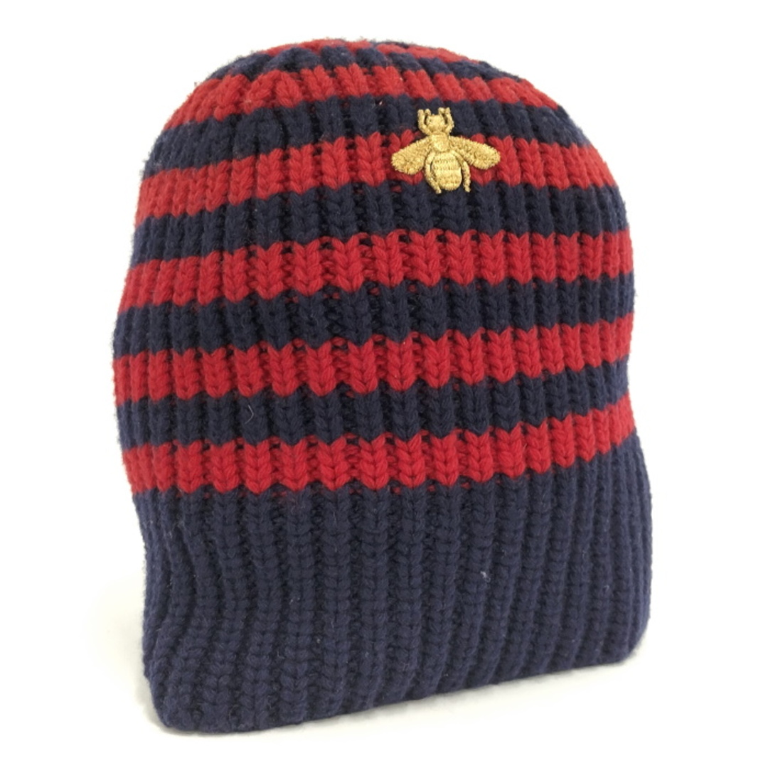 GUCCI - GUCCI ニット帽 帽子ビー ウール レッド ネイビー L GUCCI - GUCCI ニット帽 帽子ビー ウール レッド ネイビー L