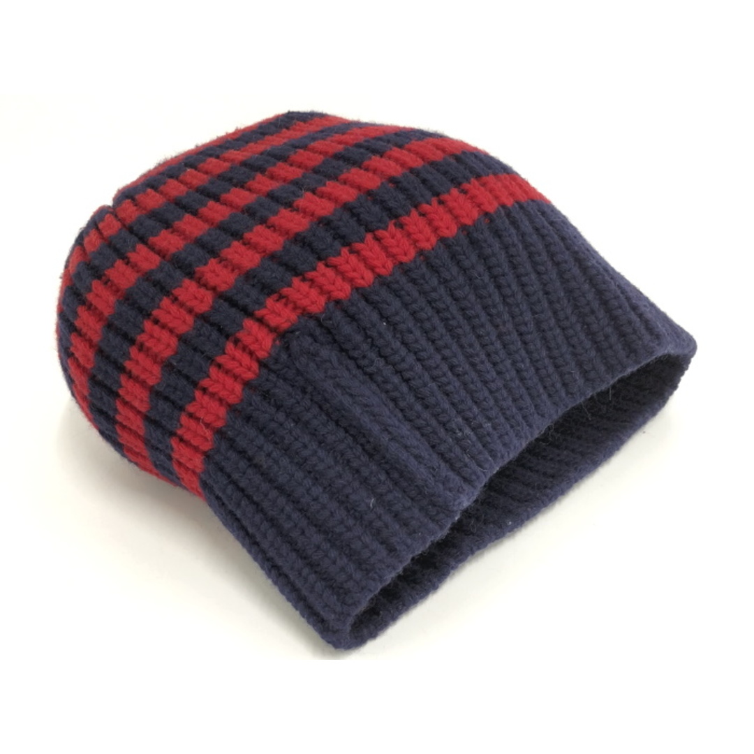 GUCCI - GUCCI ニット帽 帽子ビー ウール レッド ネイビー L GUCCI - GUCCI ニット帽 帽子ビー ウール レッド ネイビー L