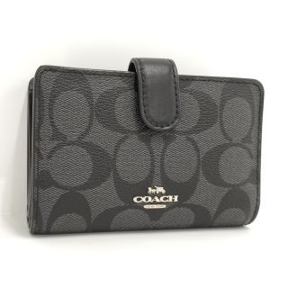 コーチ(COACH)のCOACH シグネチャー L型 二つ折り 財布 PVC レザー ブラック系(財布)