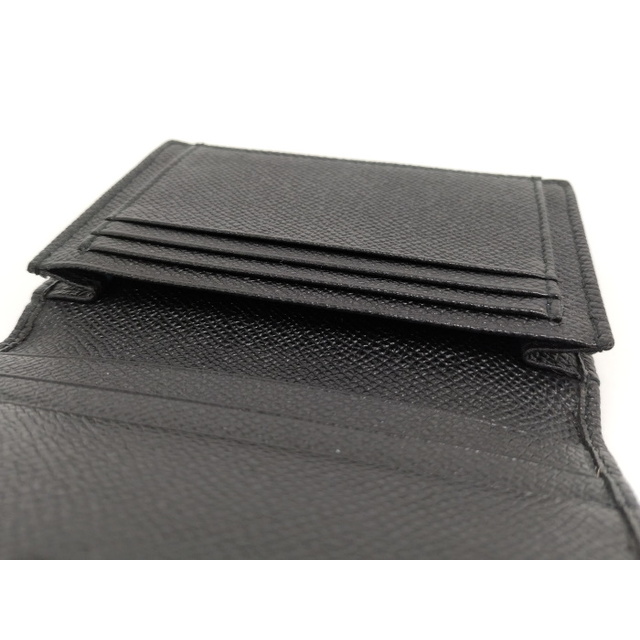 BVLGARI フラップ付き 二つ折り カードケース メンズ レザー ブラック