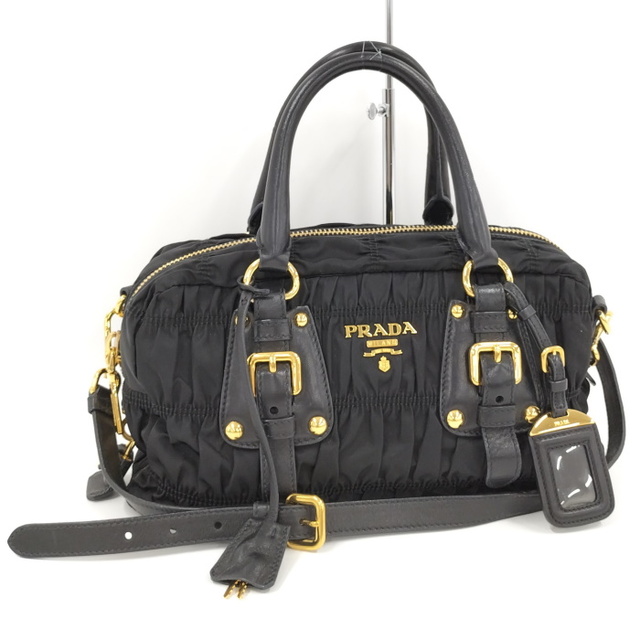 PRADA 2WAYショルダーバッグ ギャザー ナイロン ブラック BN1407 - www ...