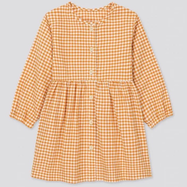 UNIQLO(ユニクロ)の新品　フランネルワンピース　ギンガムチェック キッズ/ベビー/マタニティのキッズ服女の子用(90cm~)(ワンピース)の商品写真