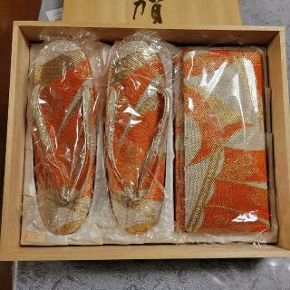 オレンジ系バック、草履セット(下駄/草履)