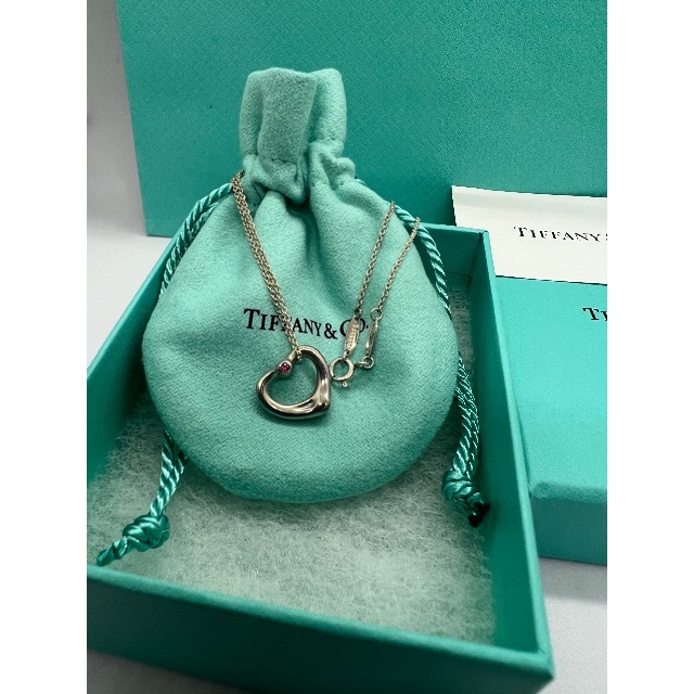 【美品】Tiffany& Co. オープンハートネックレス ピンクサファイア付き