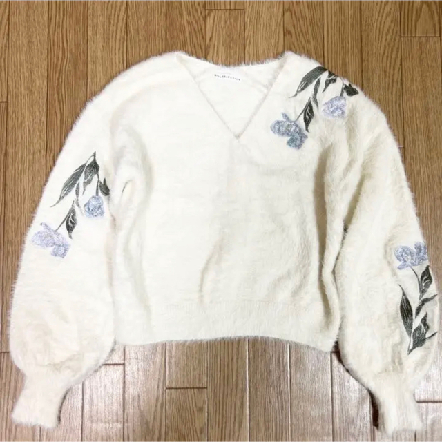 WILLSELECTION(ウィルセレクション)のWILLSELECTION 刺繍セーター　ニット　M ホワイト レディースのトップス(ニット/セーター)の商品写真