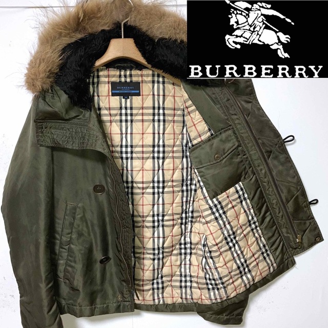 希少!BURBERRYバーバリー ラクーンファーノバチェック ダウン